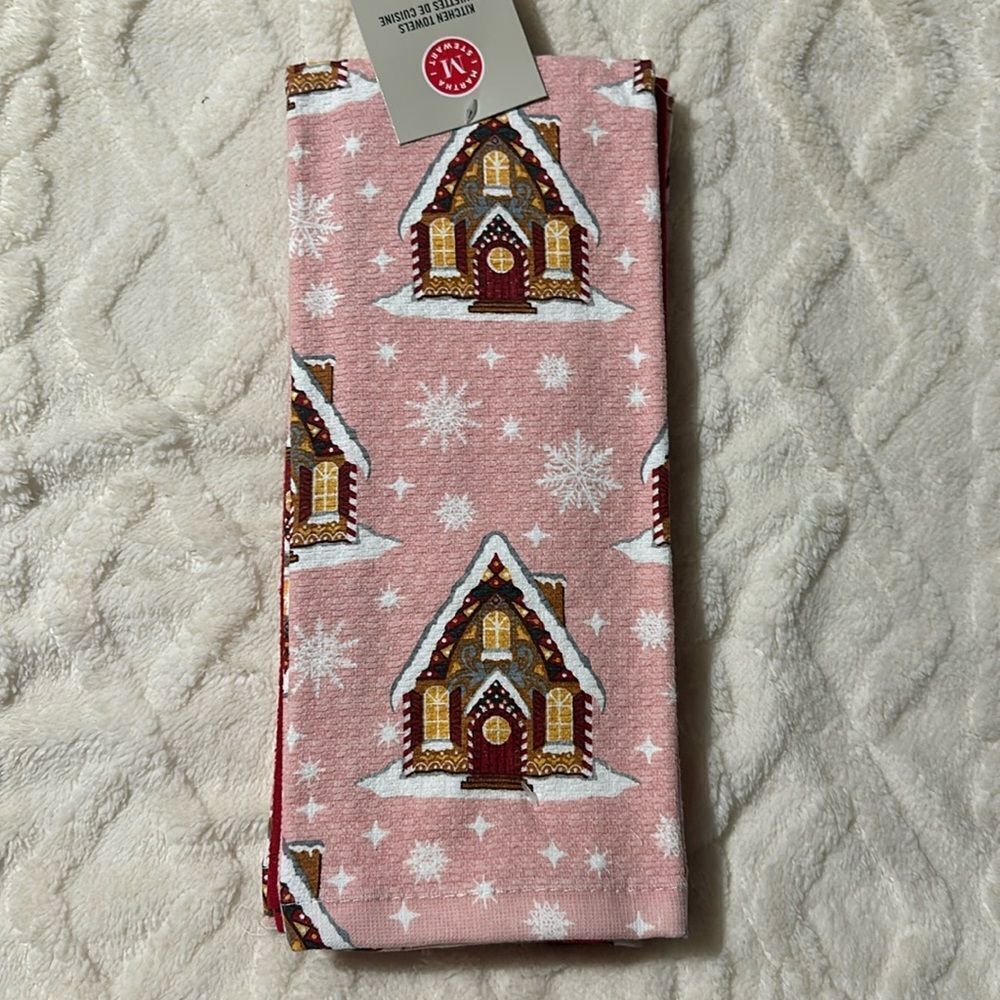 Martha Stewart 3 Cotton Pink Red White Christmas Homes Kitchen Tea Towels